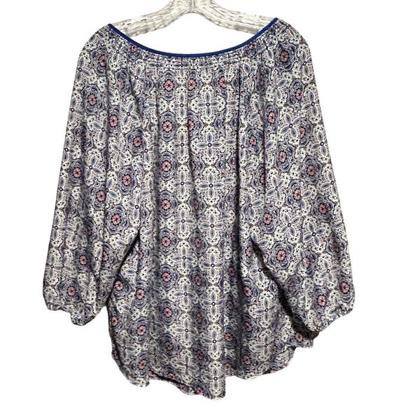 JONES NEW YORK Signature Woman Top 1X Boho Blouse Printed Peasant Popover - Picture 7 of 7